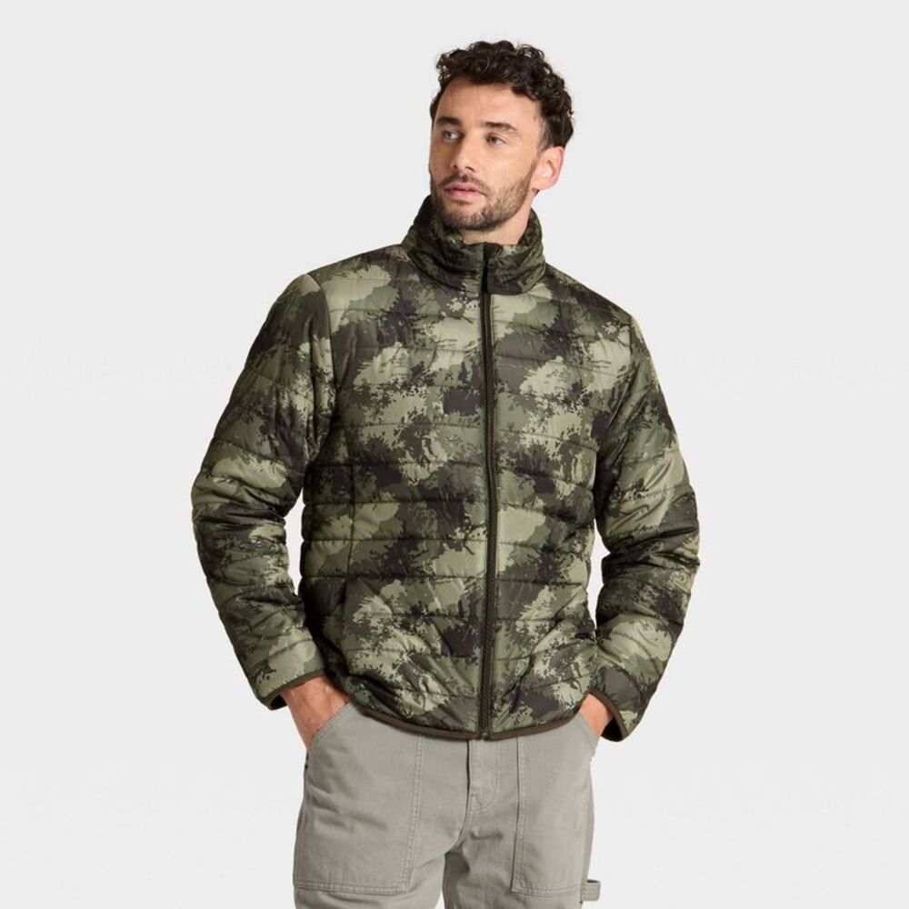 Men's Lightweight Puffer Jacket - Goodfellow & Co Camo Green S